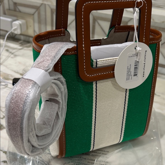 STAUD Green and Cream Tote with Brown Trim - Picture 3 of 4